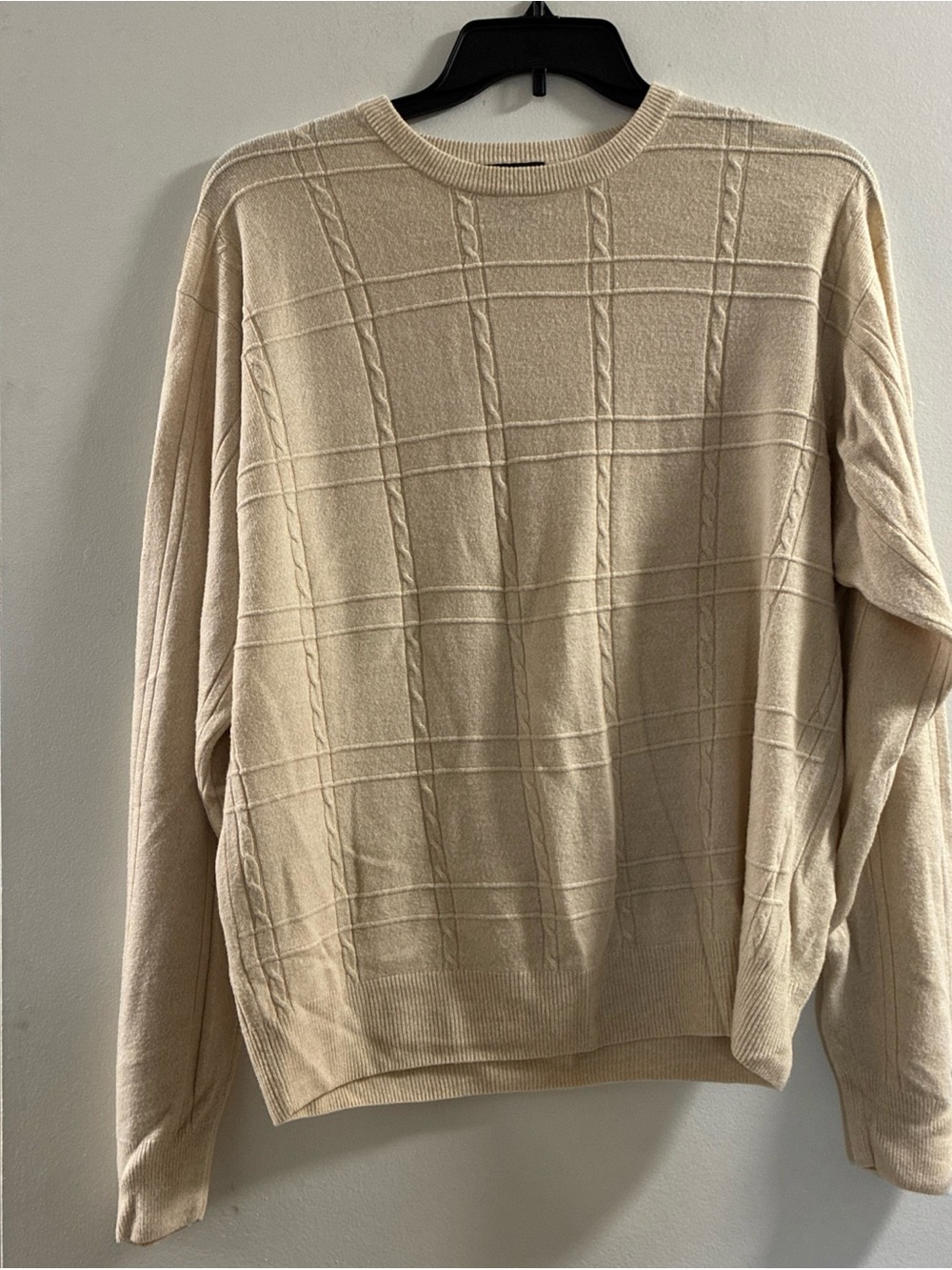 Dockers Men's Crewneck Sweater in Cream with Windowpane Cable Texture